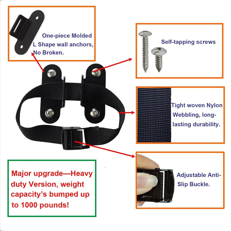 OKETHERMO Store 1000 lbs. Furniture Anchors, Anti Tip Straps for Furniture, Heavy Duty Safety Wall Anchors for Bookshelves, Dressers, Counters & Cabinets, Black - Image 2